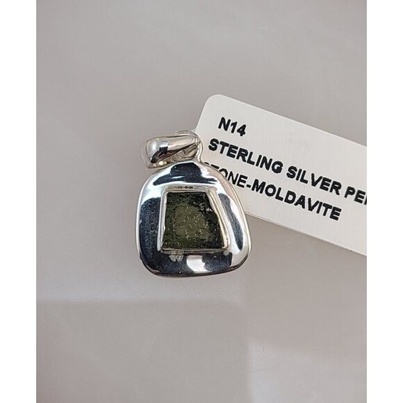 Sterling Silver Moldavite Pendant – Raw Green Tektite 925 Modern Artisan Jewelry - Picture 1 of 4